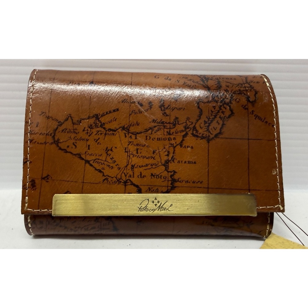 Patricia Nash Oliveri Leather Tri-Fold Wallet W/ RFID Protection RIOT RUST MAP